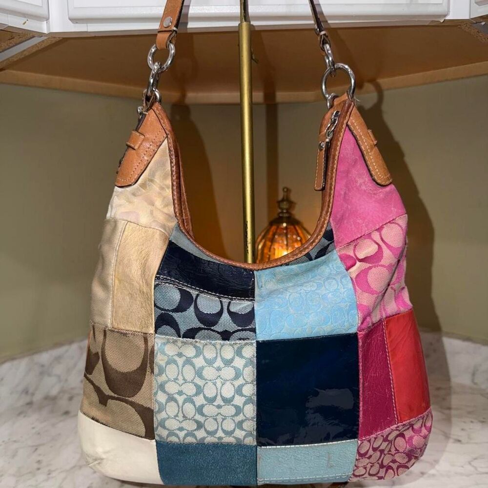 RARE VINTAGE COACH PATCHWORK ARCHIVE HOBO SHOULDER BAG MULTI COLOR